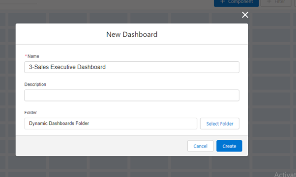 photo of salesforce. Creating a new dashboard