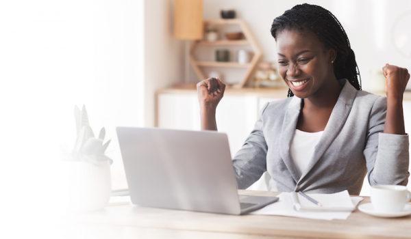 Photo of woman excited about learning accounting