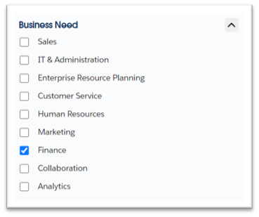 Screenshot of Salesforce AppExchange Search Criteria. 