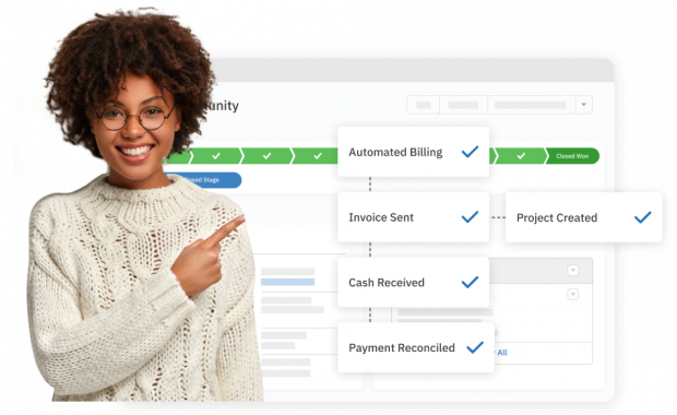 Woman demonstrating accounting automation software workflows