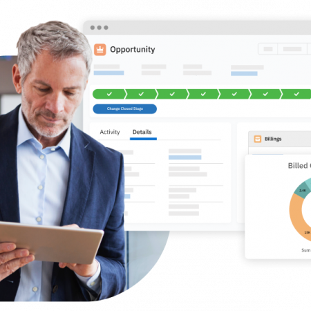 Business man using accounting software on salesforce