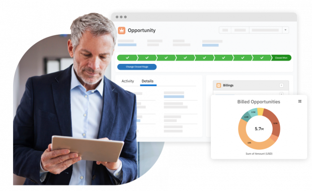 Business man using accounting software on salesforce
