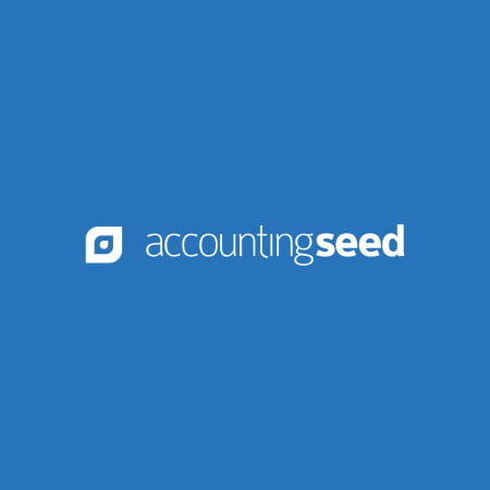Accounting Seed logo white on blue