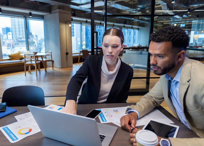 Photo of accountants using multi-company accounting software in an office