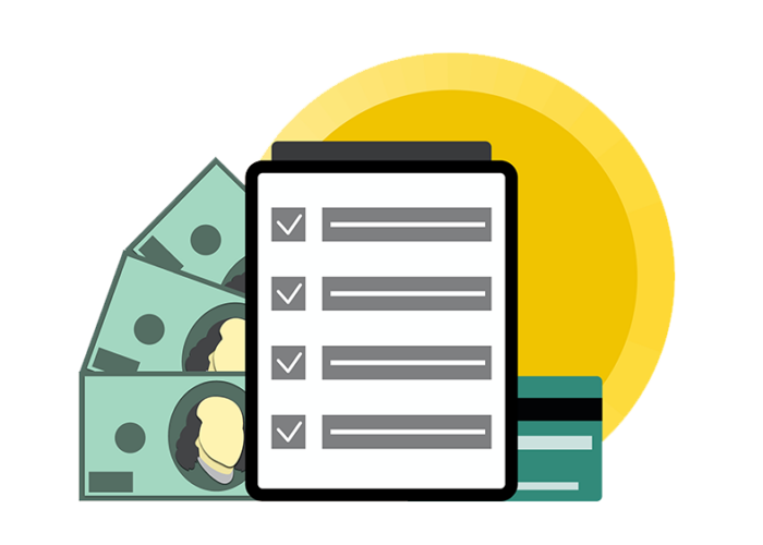 accounting game icons with cash and checklist