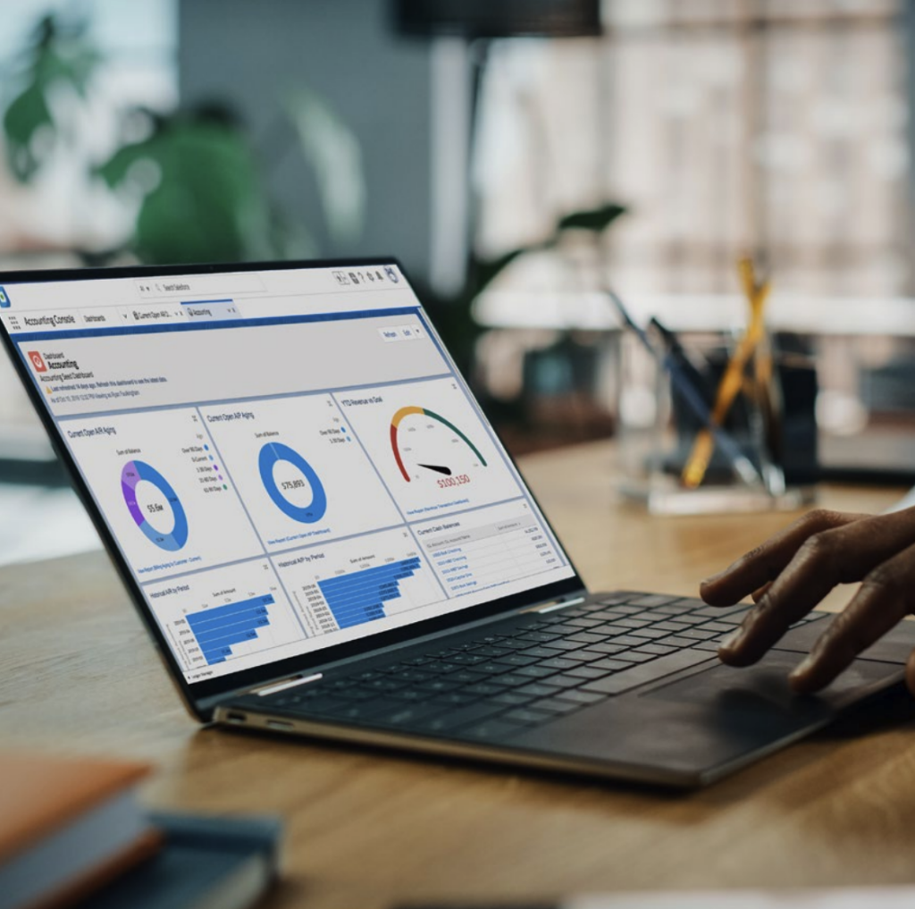 Laptop showing accounting in salesforce using Accounting Seed