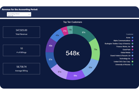 Financial Analytics software showing revenue data for the accounting period